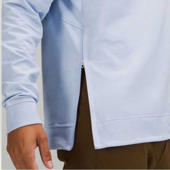 Lululemon Men City Sweat Crew Sweatshirt Sz L Linen Blue Side ZIP Hidden Pocket - Picture 2 of 13